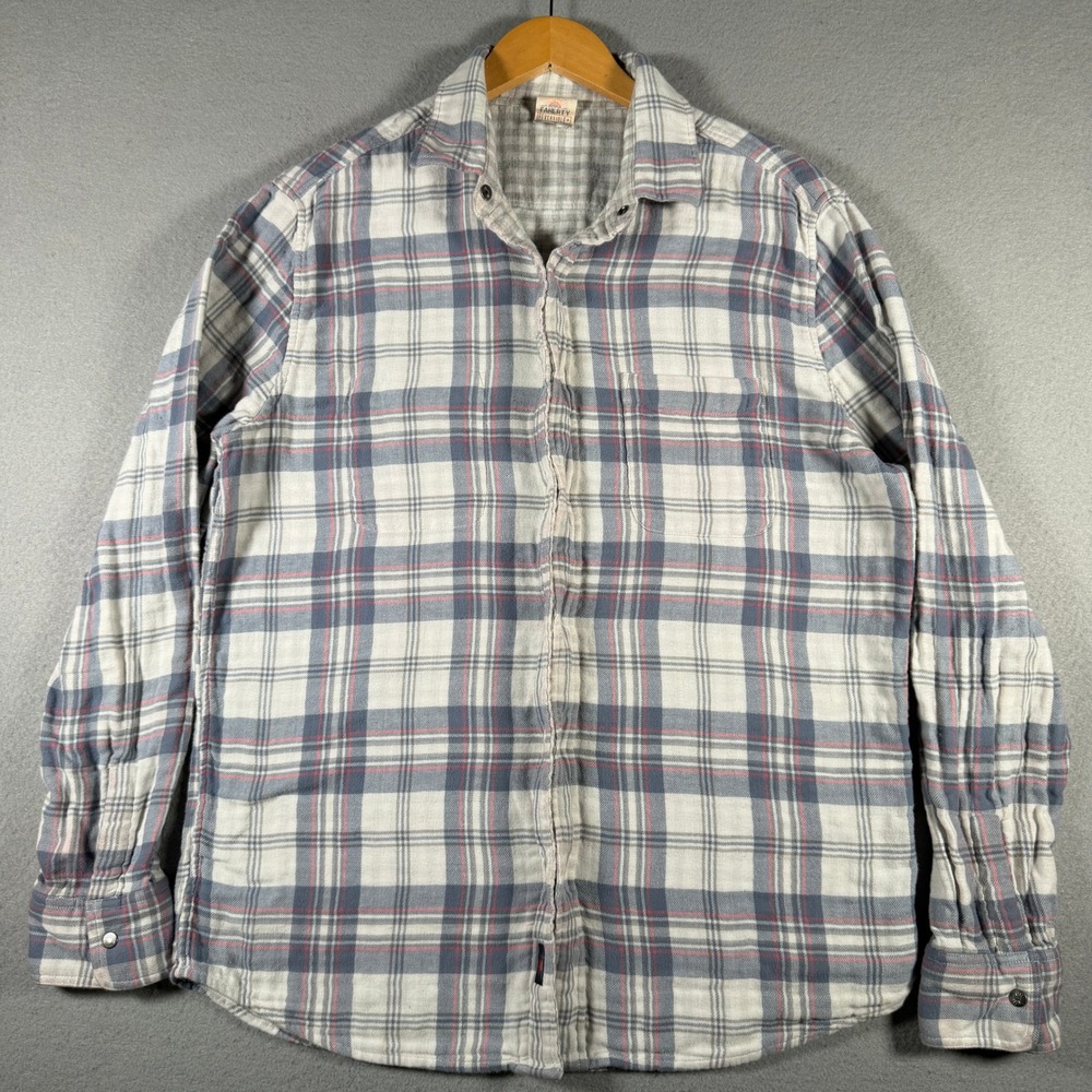 Faherty Reversible Flannel Shirt Mens Large Plaid Gingham Double Layer Cotton